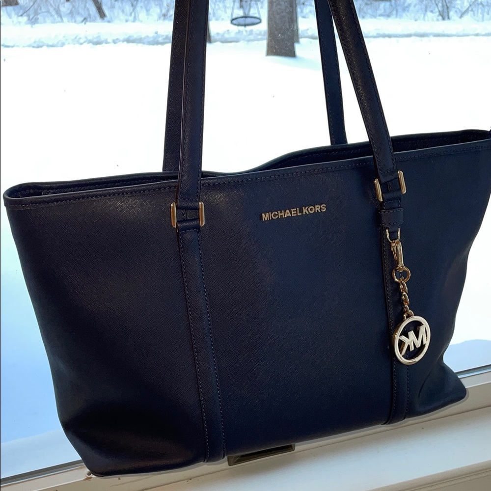 Michael Kors Dark Blue Tote with Gold Accents
